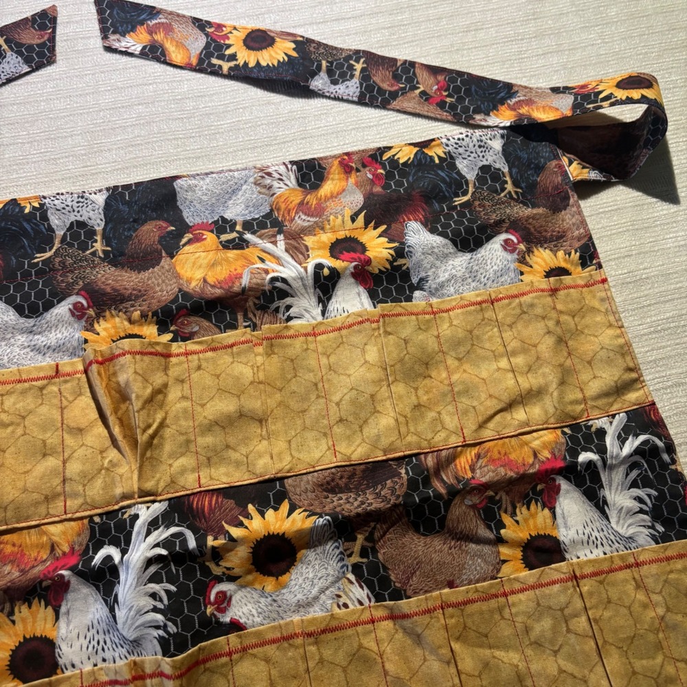 Handmade Chicken Egg Gathering Apron 16 Pockets Rooster Sunflower Farmhouse